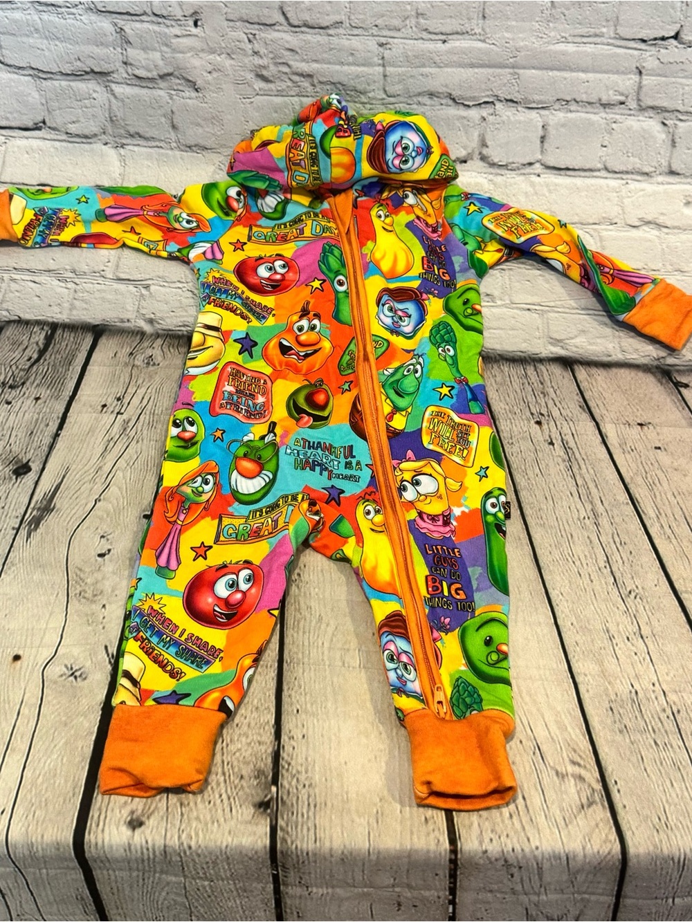 Sugar Swan Veggie Tales French Terry Bamboo Zip Hoodie Romper